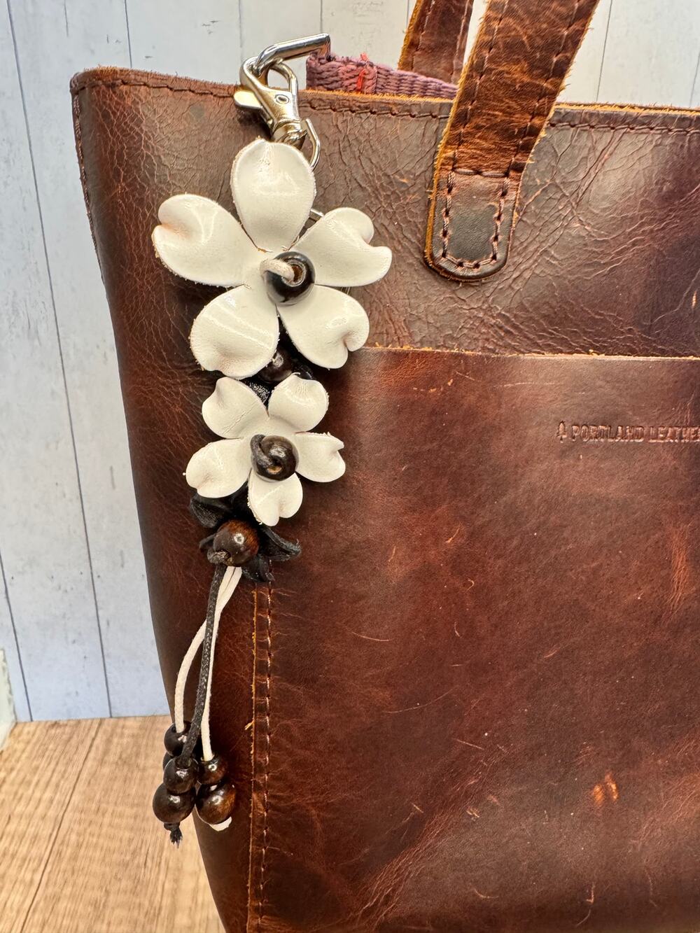 Plumeria Flower Bag Charm Genuine Leather Flower Bag Charm White Flower Charm